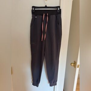 FIGS Gray Jogger Pants with Pink Drawstring